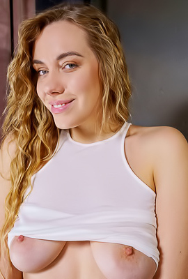 >Ryana Strips Tease Solo Displaying Perky Nipples And Playing With Trimmed Pussy